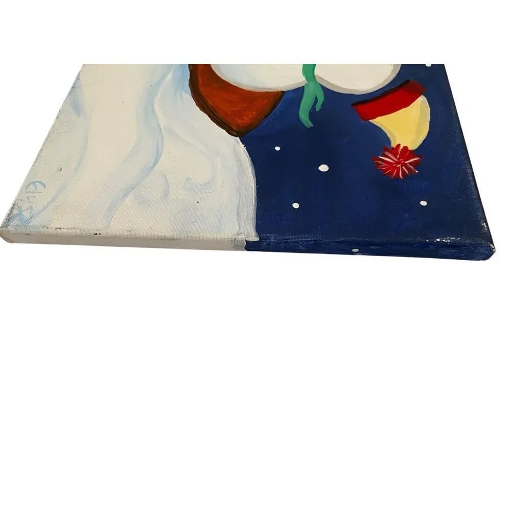 Lot of 2 Handpainted Snowman Christmas Canvas Paintings Xmas Decor Home Decorati